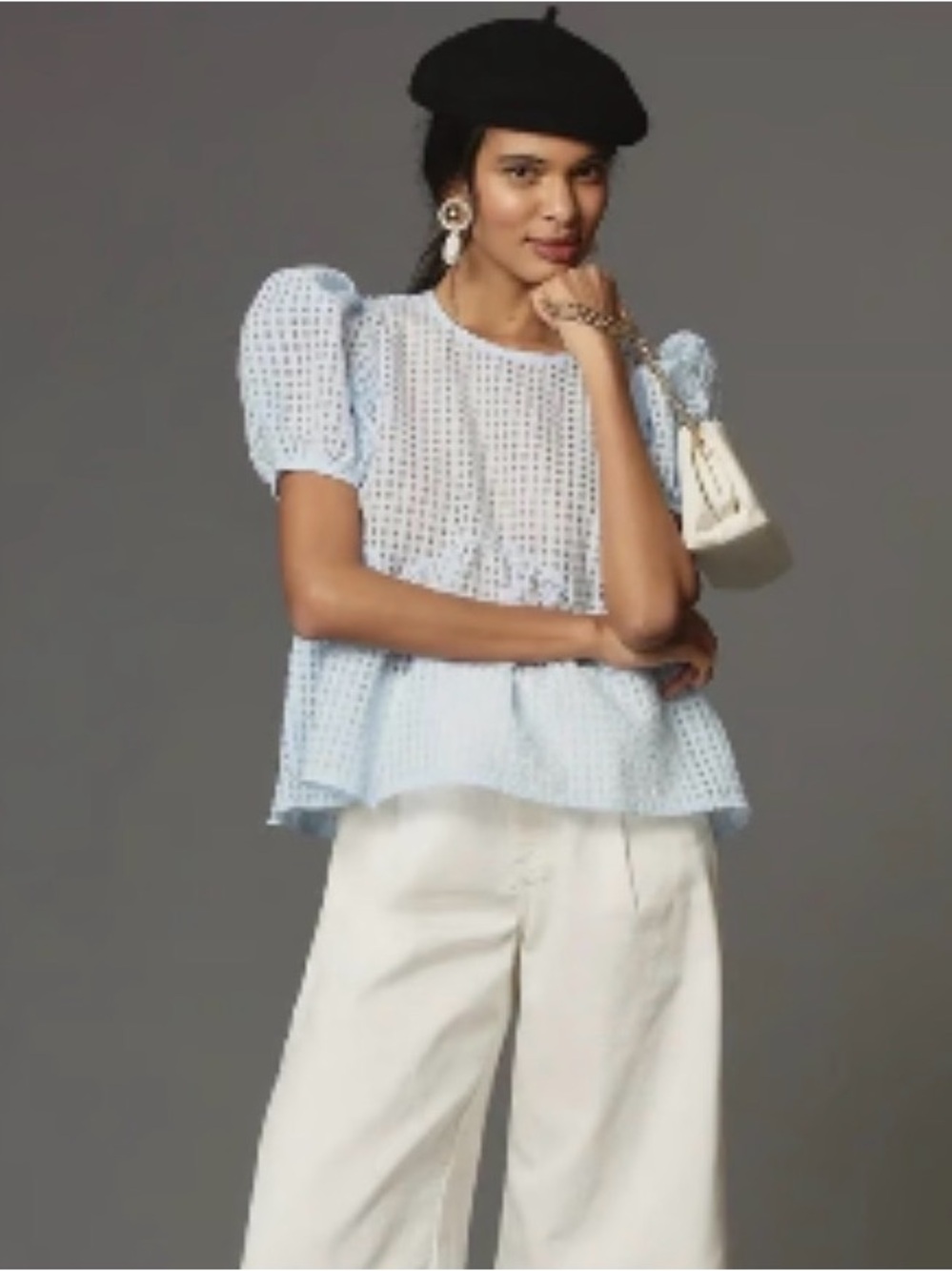 Anthropologie Maeve Light Blue Puff-Sleeve Blouse Size Large